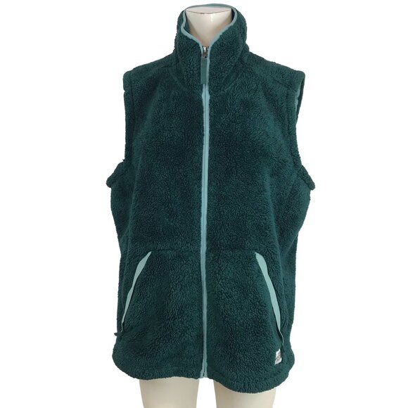 THE NORTH FACE - WOMEN'S XLARGE - GREEN SLEEVELESS FULL ZIP FLEECE SHERPA VEST - Picture 1 of 8